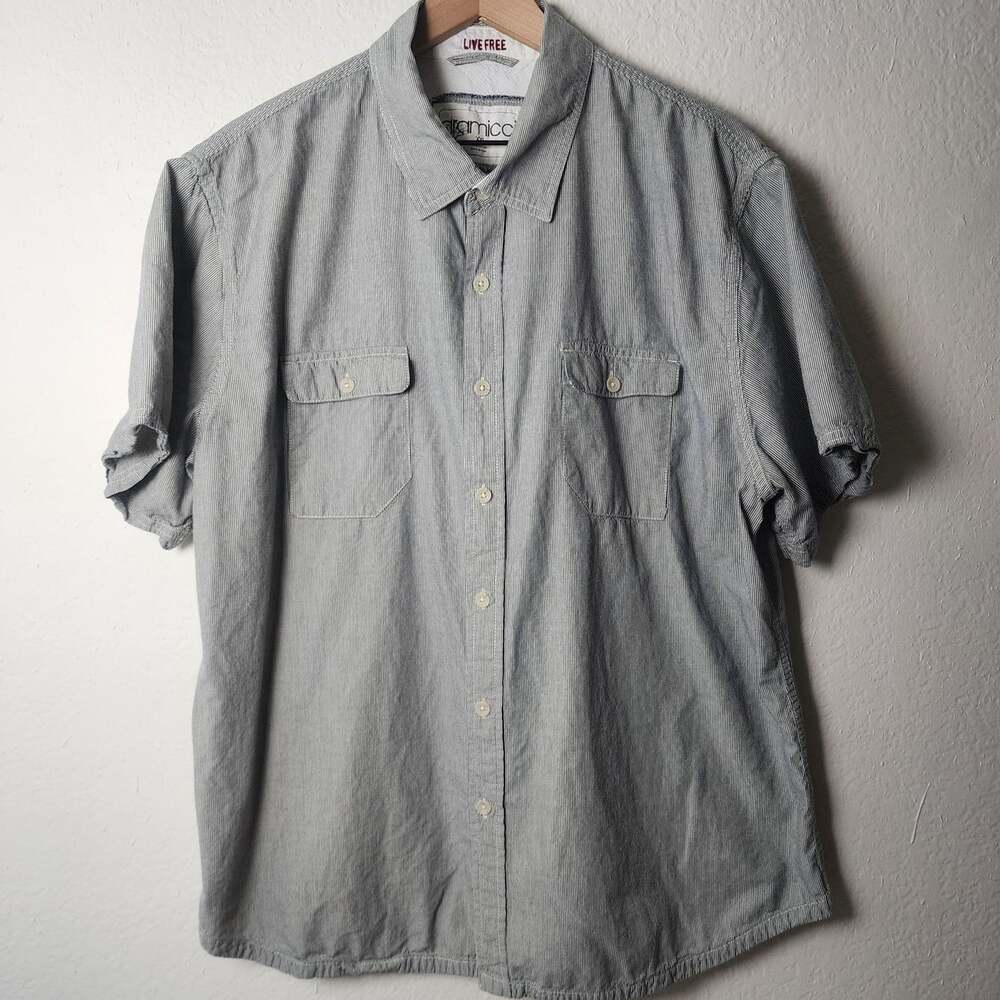 Gramicci Shirt Mens 2XL Gray Stripe Short Sleeve Cotton Utility Button Up Casual